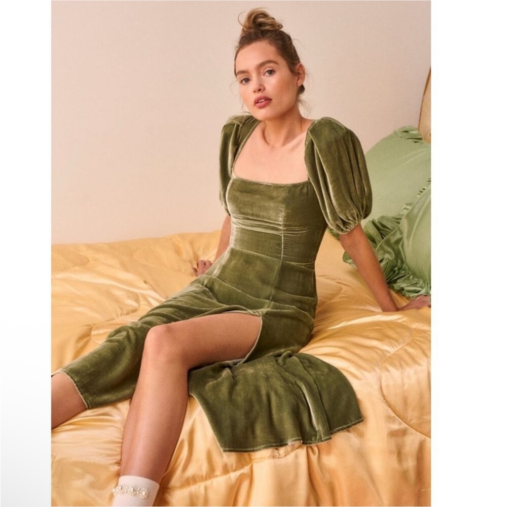 Reformation Green Velvet Dress